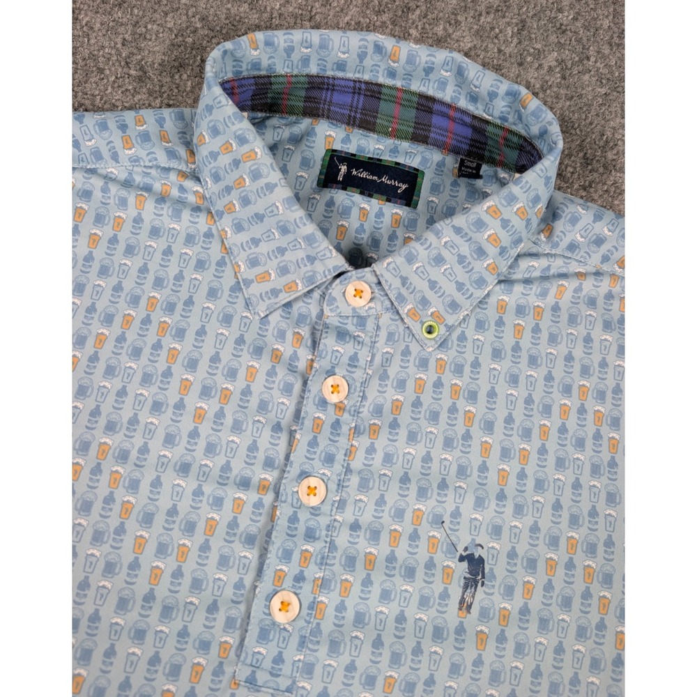 William Murray Golf Polo Shirt Mens Small Blue Beer Mug All Over Print